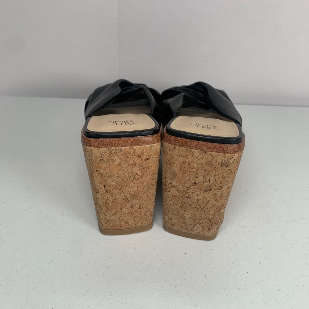 Time & Tru Black Cork Wedge Sandals Size 9 - Picture 4 of 8